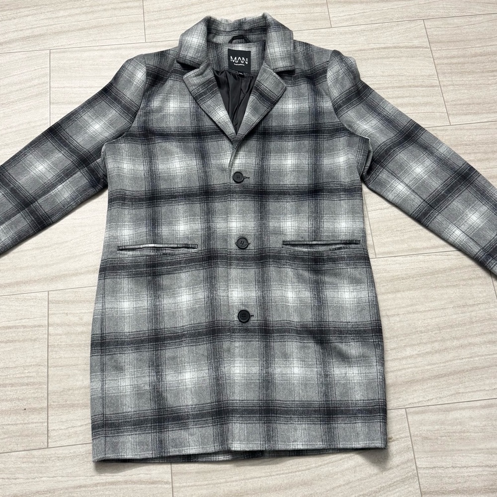 Gray Plaid Men's Coat